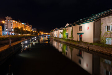 Fototapeta na wymiar 小樽運河のパノラマ夜景