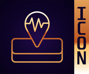 Gold line Earthquake icon isolated on black background. Vector