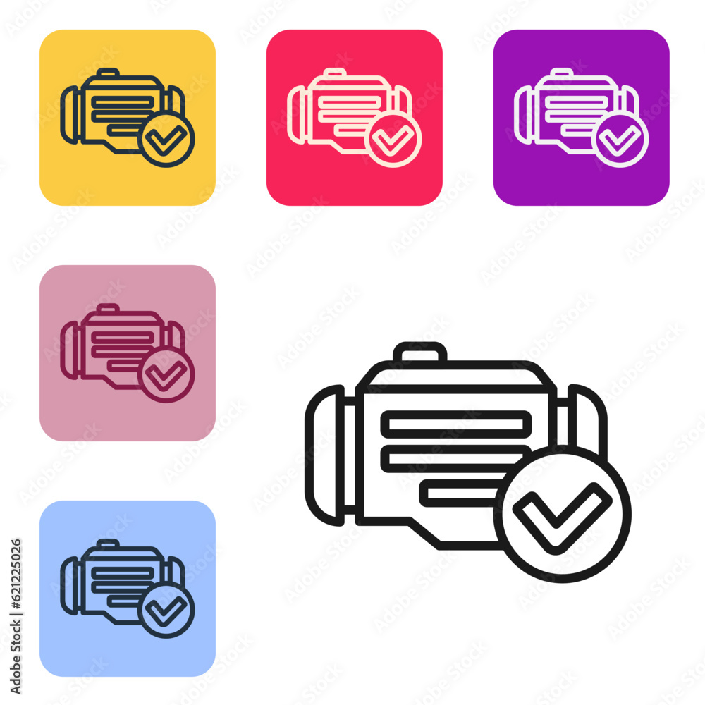 Poster black line check engine icon isolated on white background. set icons in color square buttons. vector