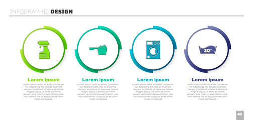 Set Cleaning spray bottle, Washing powder, Washer and Temperature wash. Business infographic template. Vector