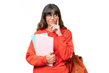 Young student caucasian woman over isolated background having doubts and thinking