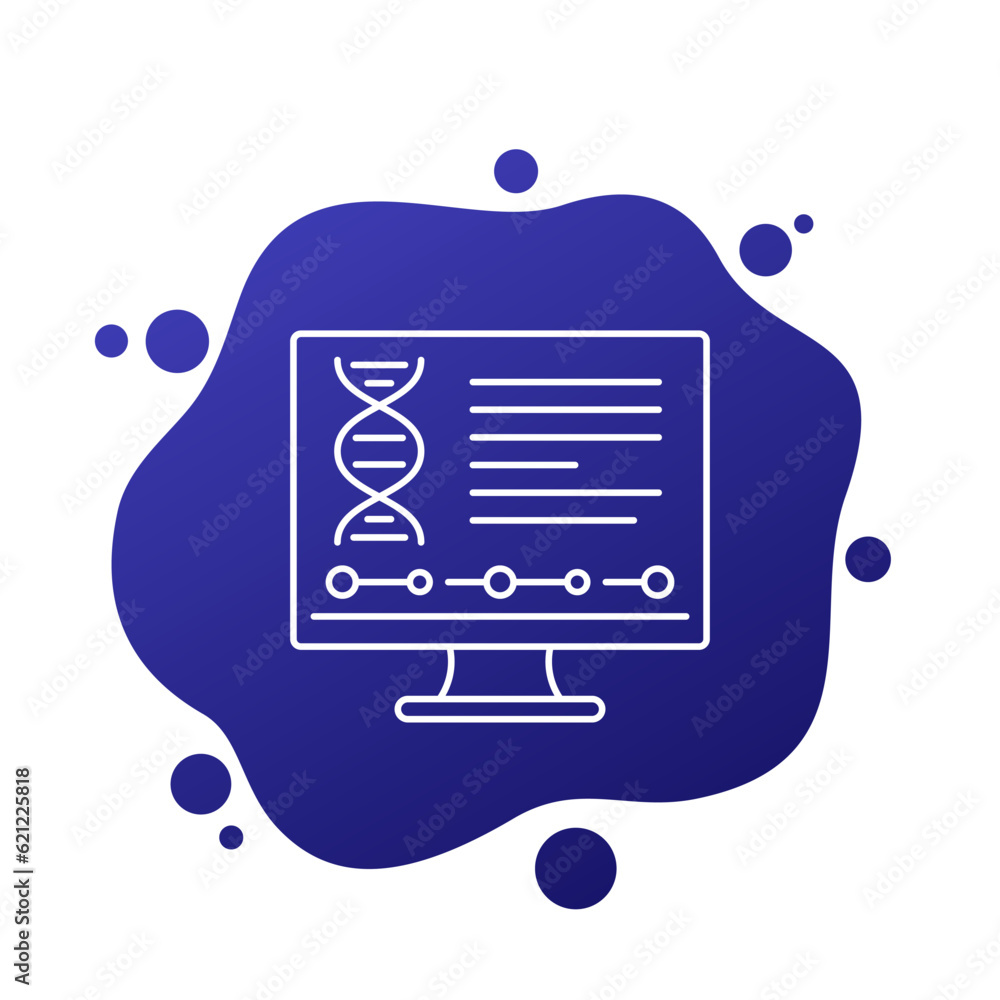 Poster bioinformatics line icon with a dna, vector