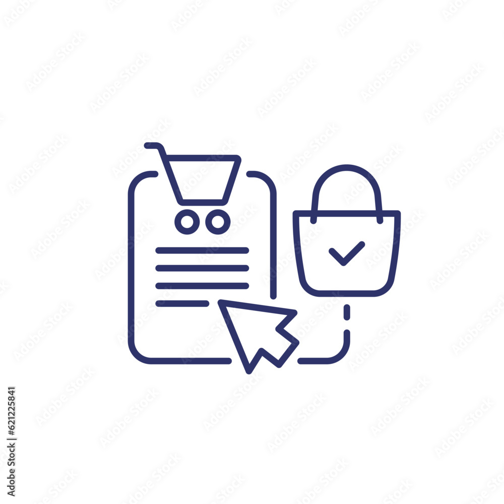 Sticker click and collect line icon on white