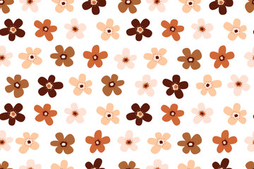 Fototapeta na wymiar Seamless background with primitive childish floral pattern. Natural earth colors. Simple cute big flowers in boho style.wallpaper children's room, print for banner, postcard, packaging, textile