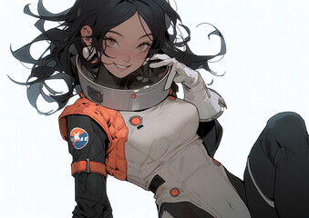 attractive anime cartoon girl astronaut wearing futuristic protective space suit . Generative AI