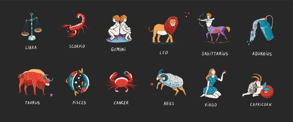 Zodiac signs vector illustrations set. © GooseFrol