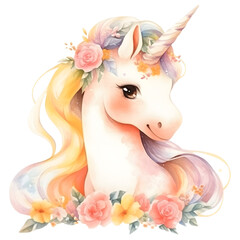 Cute Fairy Unicorn in watercolor style