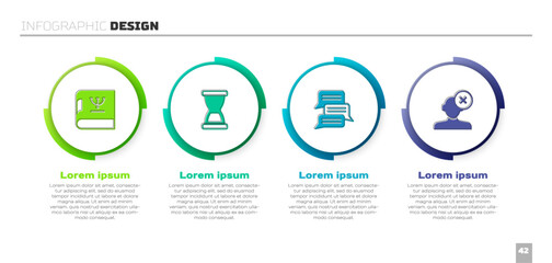 Set Psychology book, Old hourglass, Online psychological counseling and Solution problem psychology. Business infographic template. Vector
