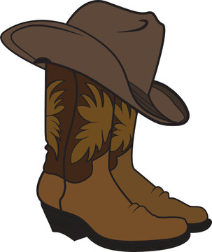 cowboy boots and western hat and cowboy lasso vintage illustration