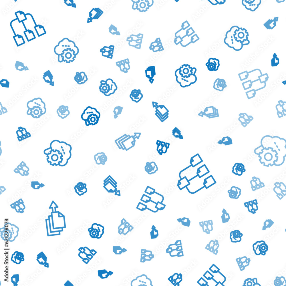 Aufkleber set line data export, folder tree and cloud technology data transfer on seamless pattern. vector
