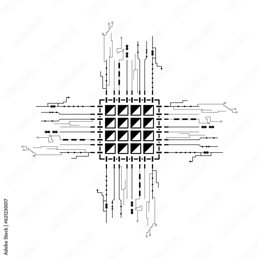 Poster abstract black simple line cpu, computer, technology doodle outline element vector design style sket