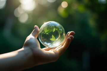 Hand holding a globe in the nature