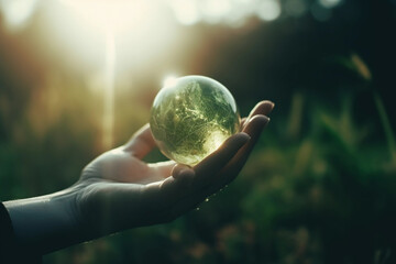 Green planet in hand