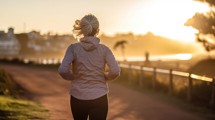 backside of person walking on the street at sunset
