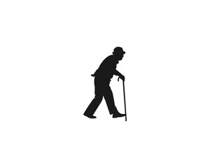Silhouette of man walking with a cane. Concept of old age, blindness, diseases of the spine or joint disease, elderly people.Young man was crossing the road with the help of his cane. eps 10.