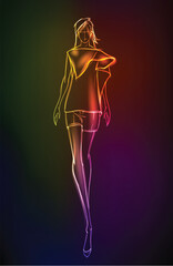 Hand-drawn fashion model from a neon. A light girl's. Fashion girl.