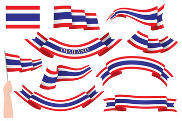 Collection set of Thai Flag Ribbon waving isolated vector, Thailand