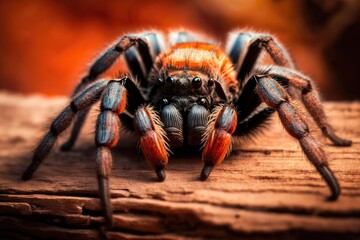 spider on a wooden surface in macro view. Generative AI