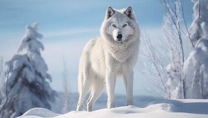 Fototapeta na wymiar white wolf in snow background