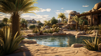 Desert Oasis. Discovering Tranquility in a Dreamy Desert Retreat. Generative Ai