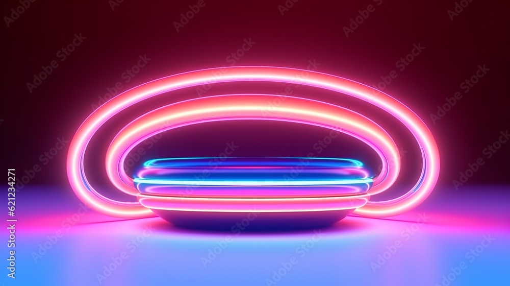 Poster 3d render, abstract simple background illuminated with pink blue neon neon light generative ai