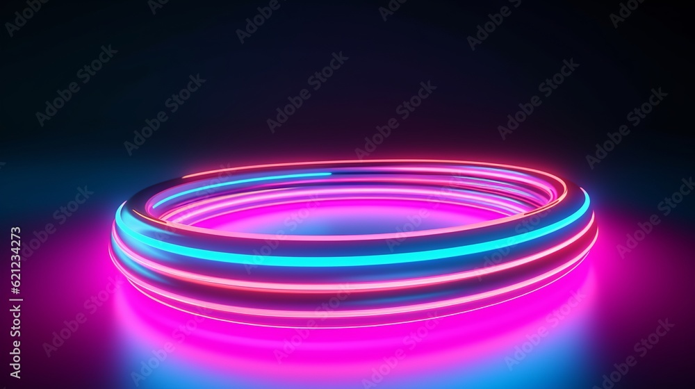 Poster 3d render, abstract simple background illuminated with pink blue neon neon light generative ai