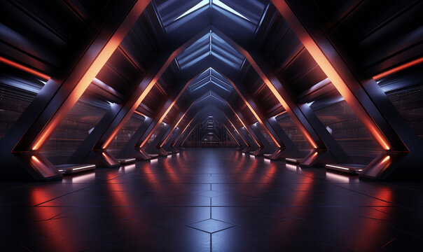Dark Futuristic Modern Garage Showroom Tunnel Corridor