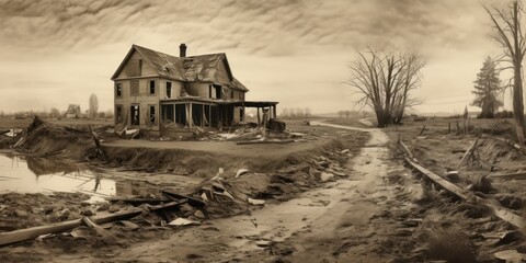 Generative AI. Walk through the Dead City. post apocalypse 3d concept illustration