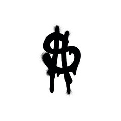 Urban style graffiti dollar symbol sprayed with leak and splashes. Vector hand drawn textured illustration on white background for banner, decoration, tatoo, street art,  eps 10 isolated on white