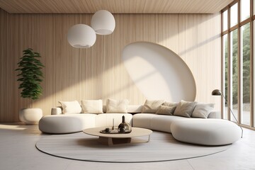 Luxury & Modern Interior of a Wooden mixed with White creating an Inviting Living Room