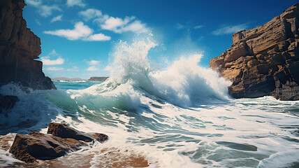 Majestic Seaside Cliffs with Crashing Waves. Generative Ai