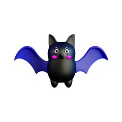 Bat cartoon for halloween black bat plastic cartoon low poly 3d icon on white background.