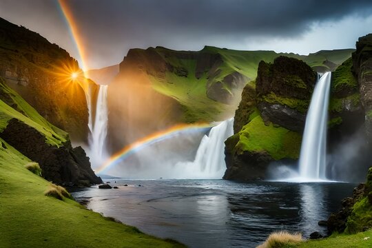 waterfall in rainbow generated ai