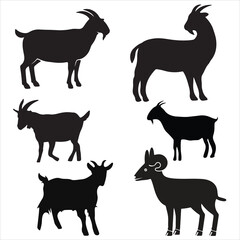 Goat Silhouette Set illustration with white background.