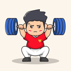 weightlifting competition cartoon.
flat character vector.
Indonesian Independence day