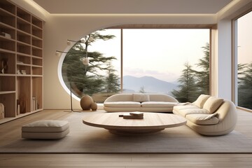 Luxury & Modern Interior of a Wooden mixed with White creating an Inviting Living Room