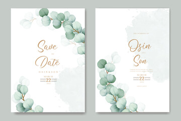 Elegant eucalyptus wedding invitation card set   © retno