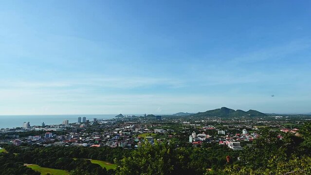 Cityscape view of huahin district from Khao hin lek fai view point sigh. Khao Hin Lek Fai is a place to see a spectacular view of the entire town.Also know as khao radar in local people
