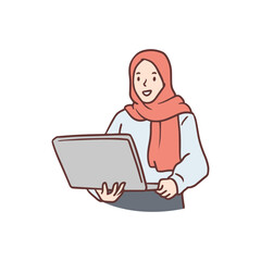 Fototapeta na wymiar Hijab Business Woman in Hand drawn style