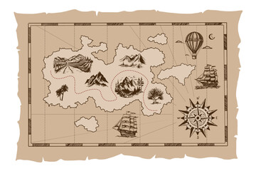 Pirate old map hand drawn Illustration.	
