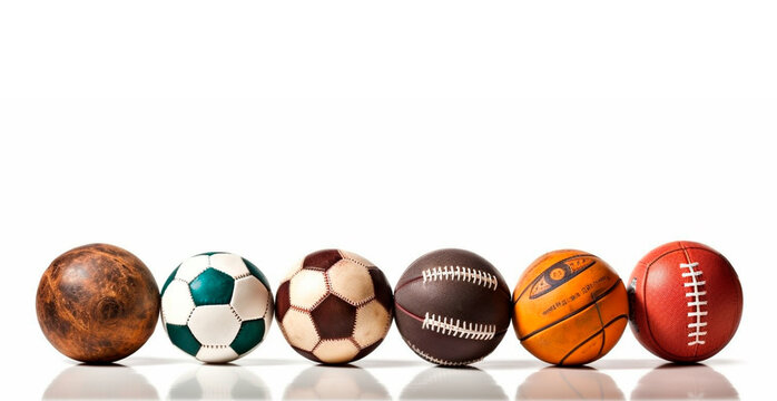 Balls of different sports on white background - AI generated image