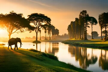 elephants at sunset