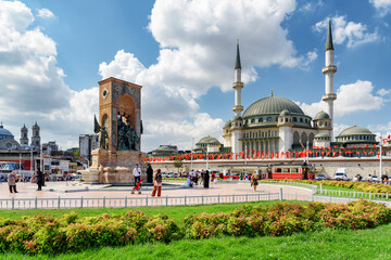 The Taksim Mosque and the Republic Monument, Istanbul, Turkey - obrazy, fototapety, plakaty