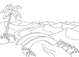 Bridge in the desert river graphic black white landscape sketch illustration vector 