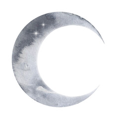 Watercolor gray crescent moon