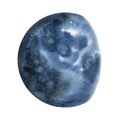 Watercolor dark blue round moon