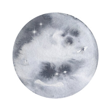 Watercolor gray round moon