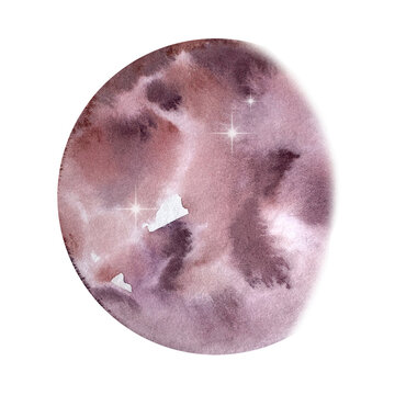 Watercolor dark lilac round moon