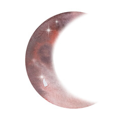 Watercolor red crescent moon