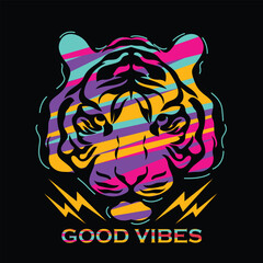 Tiger vector print design for t shirt and others. Animal face artwork.